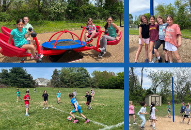  4 photos of children playing at recess